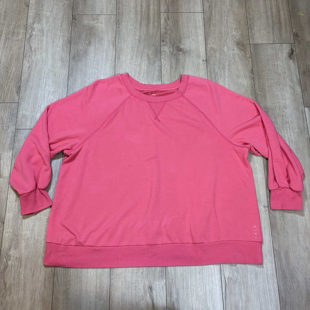 LIVi Cropped Pink Long‎ Sleeve Crewneck Soft Pullover Workout Top Size 22/24